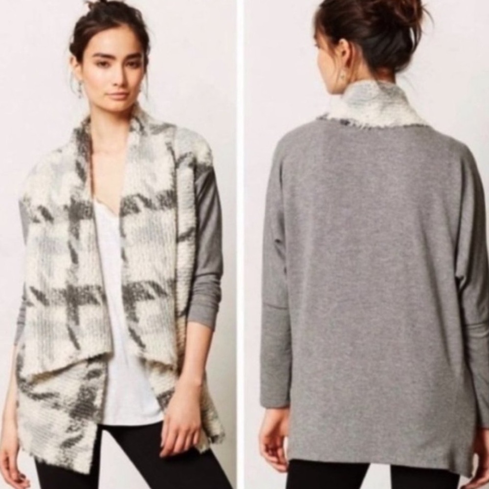 Anthropologie Dolan Nuage Open Mixed Knit Grey Beige Wool Mohair Cardigan Sz M - Picture 1 of 11
